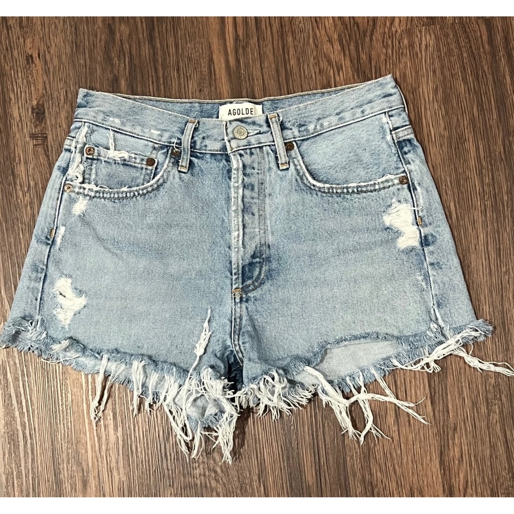 AGOLDE Parker Distressed Denim Shorts Light Wash Size 25 A9032-1206